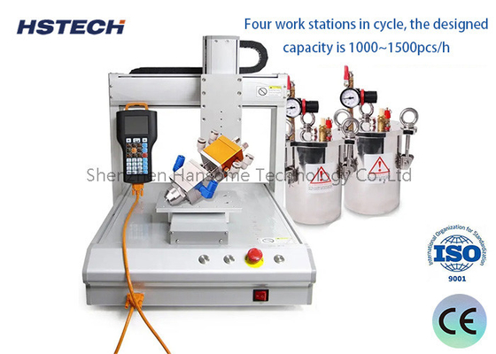 ভালো দাম LED বাল্ব আঠালো বিতরণ মেশিন চার স্টেশন বৃত্তাকার, টেক্সট প্রদর্শন প্রোগ্রামার এবং 300RPM মোটর গতি সঙ্গে অনলাইন